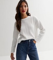New Look White Fine Cable Knit Long Sleeve Top